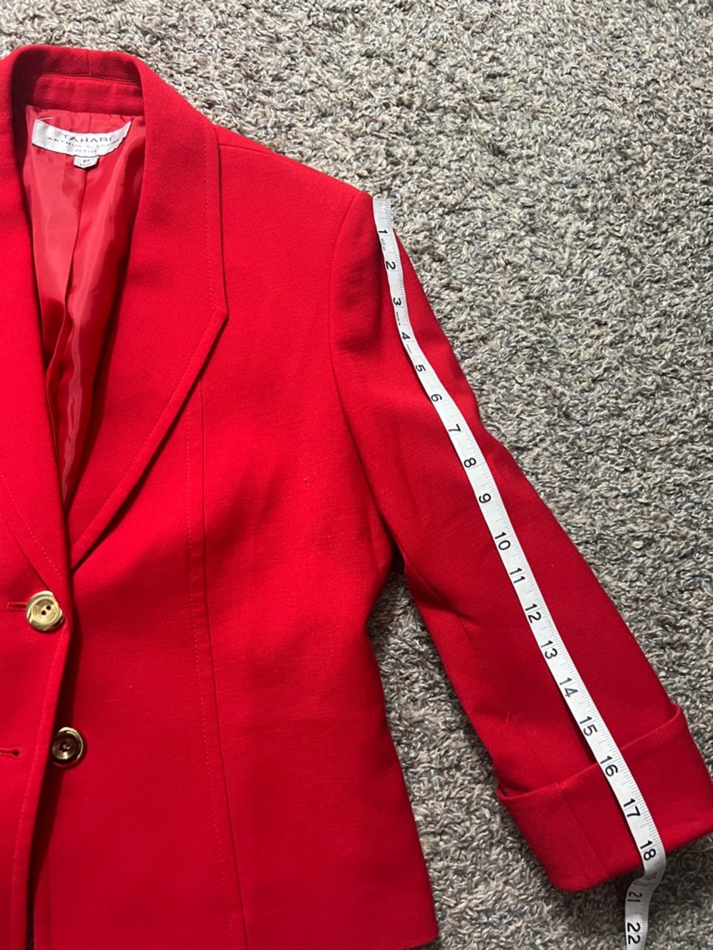 Tahari Vibrant Red Chic Workwear Women’s Blazer with Gold Buttons - Picture 11 of 11